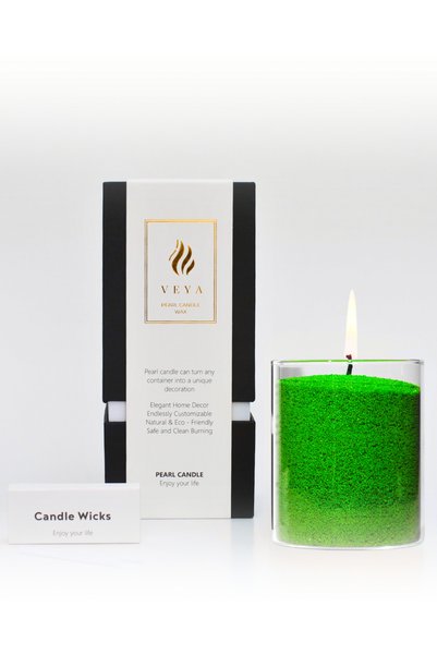 VEYA Lumânare din ceară cu perle – Verde salvie