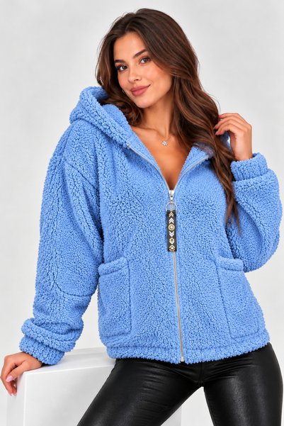 OK BLUME Kadın Kapşonlu Peluş Fermuarlı Sweat - Oversize Yumuşak Polar Hoodie...
