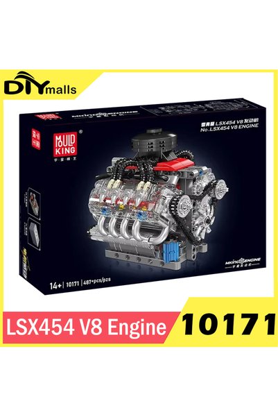 Choice صندوق أصلي من MOULD KING 10171 محرك LSX454 V8 تقني بمحرك ألعاب بناء مك...