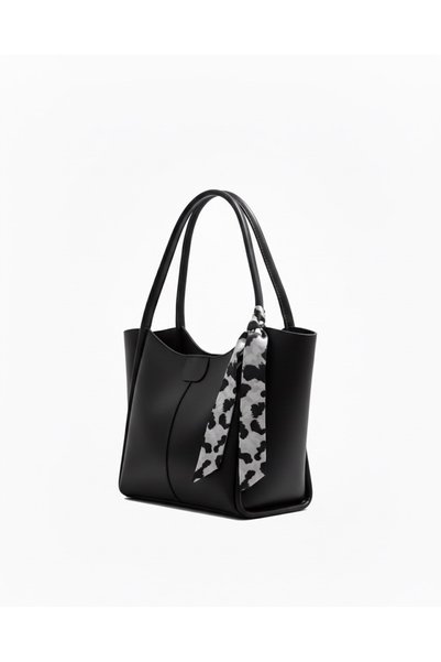 Arvelia Black Large Capacity Scarf Handbag and Shoulder Bag (Scarf Color May Vary)