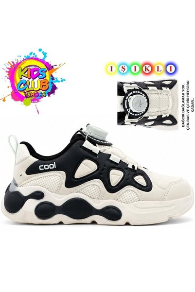 Kids Club Shoes Cool Evan Akıllı Bağcıklı Işıklı Ortopedik Çocuk Spor Ayakkabı BEYAZ