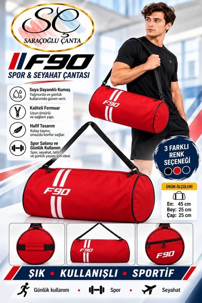 sç Saraçoğlu Çanta Cylinder Sports Bag Fitness Gym Travel Spa Bag with Should...