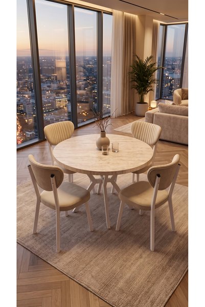 metallion Soren Serisi Yuvarlak 90x90 cm 4 Kişilik Mutfak Masası Takımı – 1. ...