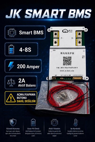BMS JK Smart 4-8S 200A Bluetooth Akıllı Batarya Koruma Kartı