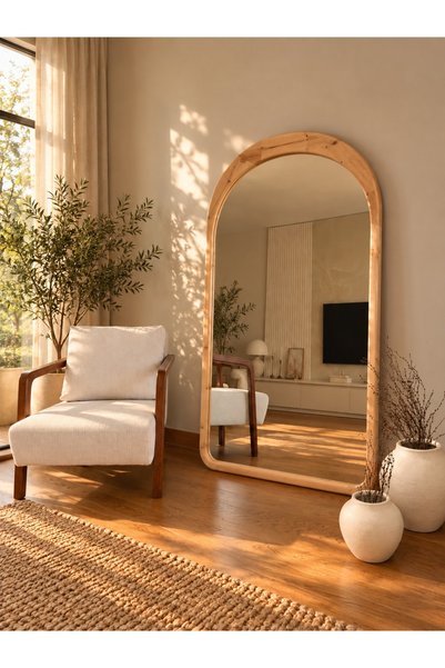 EFFE YAPI DEKOR DOĞAL AHŞAP ÇERÇEVELİ 180X100 CM ( NATUREL ) OVAL AYAKLI BOY ...