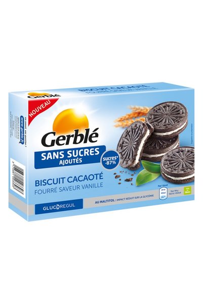 Gerble Biscuiți cu cacao și cremă de vanilie, fără zahăr adăugat, 176g