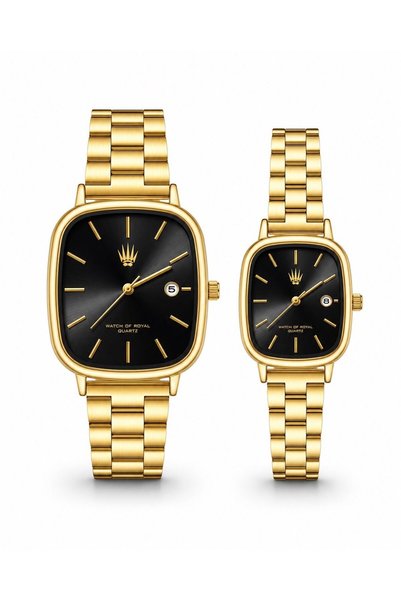 WATCHOFROYAL Çift Saati Classic Time Gold Black Kol Saati