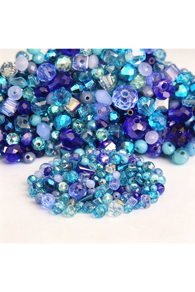 Choice13 Mixed Blue 10G Mixed Shaped Size Glass Crystal Beads DIY Jewelry Acc...