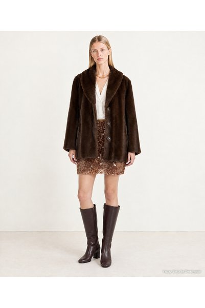 Yargıcı Regular Shawl Collar Long Sleeve Faux Fur Coat