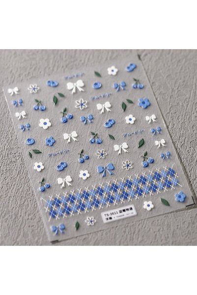 Choice 1pcs TS-3611 1pcs 5D Blueberries Bow Nail Stickers Japanese Long Ribbo...