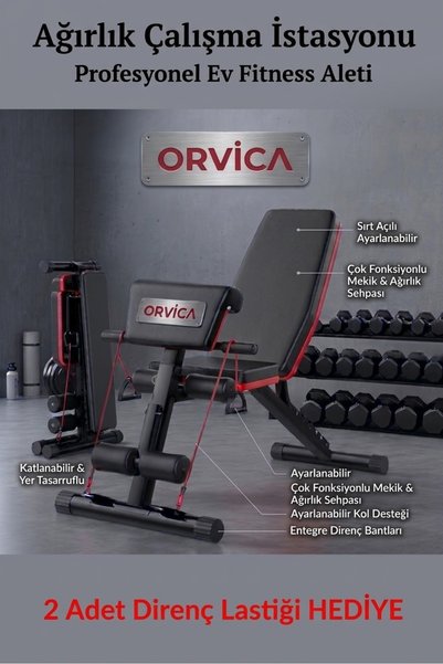 ORVİCA Çok Fonksiyonlu Mekik Sehpası Sırt Açılı Ev Fitness Aleti Egzersiz Eki...