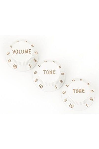 FENDER 0992035000 Stratocaster Düğme Seti (Beyaz - Volume/Tone) | Standart Beyaz Renk Orijinal Stratocaster Düğmeleri