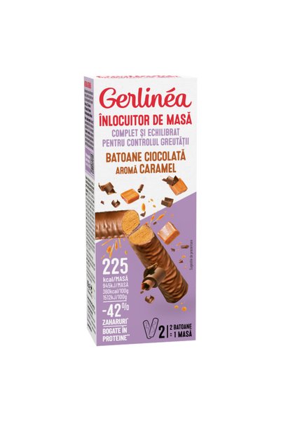 Gerlinea Batoane de înlocuire a mesei, Caramel, Batoane proteice, 62g (2x31g)
