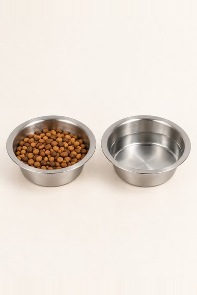 MH MiniHediye 2 Adet Paslanmaz Çelik Kedi Kase Köpek Mama Su Kabı Mamalık Sul...