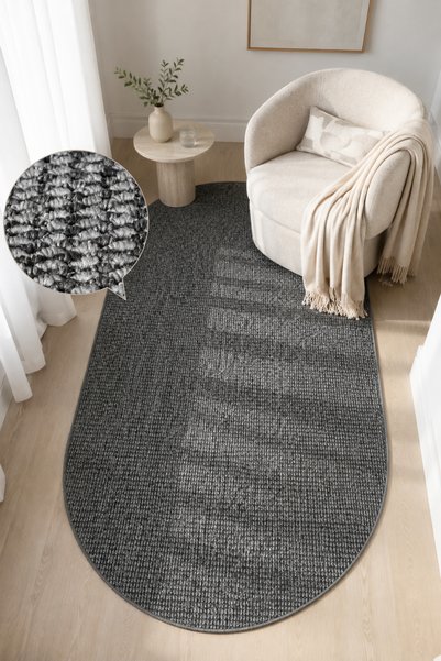 SANRUGS Home & Living CRYSTAL Antrasit Oval Halı, Leke Tutmaz, Tozumaz, Renk ...