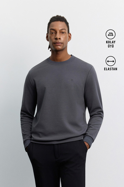 Avva Men's Anthracite Crew Neck Easy-Iron Regular Fit Sweatshirt B001035