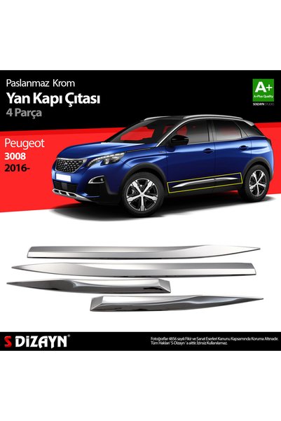 S Dizayn S-Dizayn Peugeot 3008 ile Uyumlu Krom Yan Kapı Çıtası 4 Prç. 2016-2023