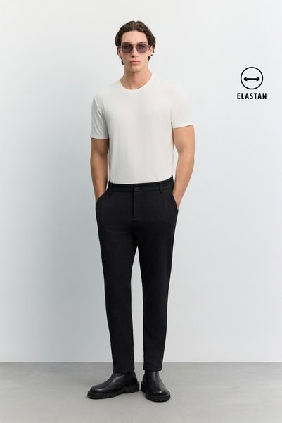 Avva Men's Black Classic Relaxed Fit Trousers with Elastic Waist and Armur Pa...