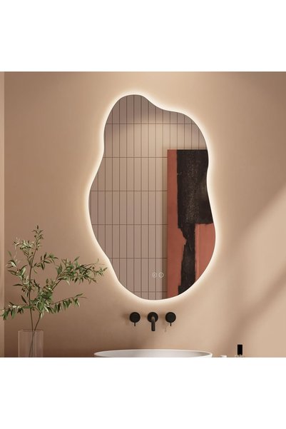 Elindor Oglindă de perete asimetrică, fără ramă, decorativă, anti-aburire, 3 ...