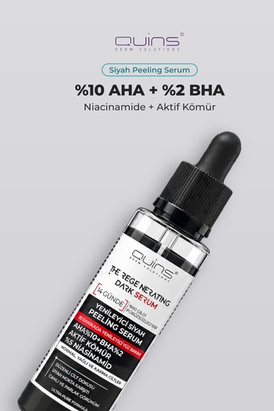 Quins Derm Solutions %10 AHA %2 BHA Siyah Peeling Serum 50 ml - Niacinamide v...