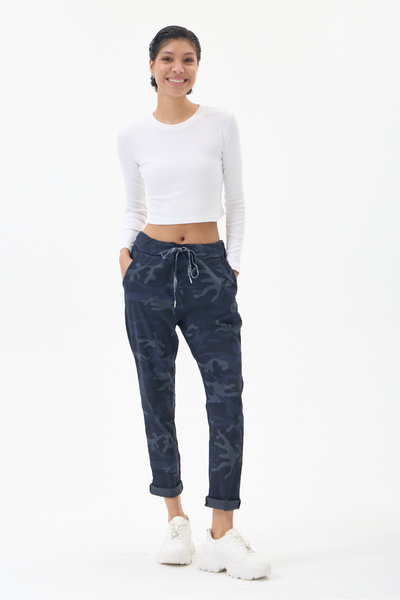 della moor Women's Navy Blue Italian Camouflage Print Narrow Leg Pants, Sizes...