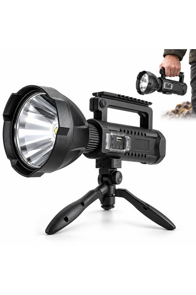 ANGMAD Lanterna LED cu Trepied si Powerbank, 3000 Lumeni, XHP50, IPX6, Acumul...