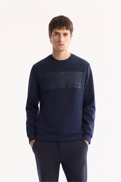 Avva Men's Black Crew Neck Cotton Bi-Stretch Printed Regular Fit Sweatshirt A...