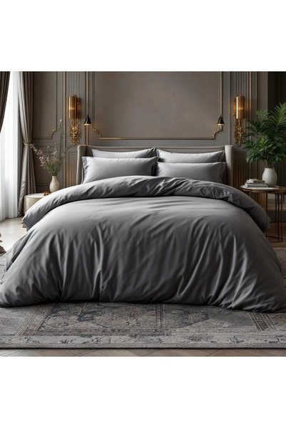 Qua Home Odin 300 TC Pamuk Saten Çift Kişilik Nevresim Antrasit