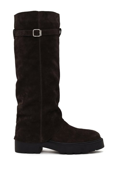 Derimod Women's Anthracite Thick-Soled Suede Leather Boots Wf170028Ds
