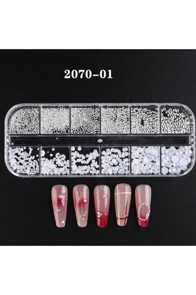 Choice 2070-01 12 Grids White Half Round Pearl Nail Art Decoration Mixed Size...