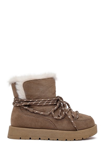 Derimod Women's Mink Lace-Up Thick-Soled Suede Teddy Boots Wf250007Ss