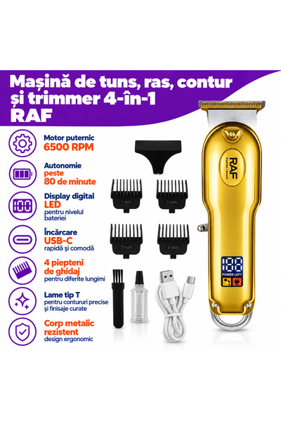 RAF Mașina de Tuns și Trimmer RAF, Lamă Tip T, Motor 6500 RPM, Putere 5W, Dis...