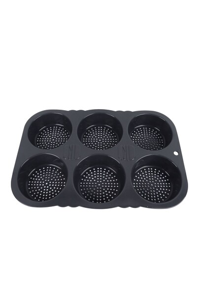 Choice black 6 Cavity Hamburger Bun Mold Pan Foldable Reusable Bread Mould -4...