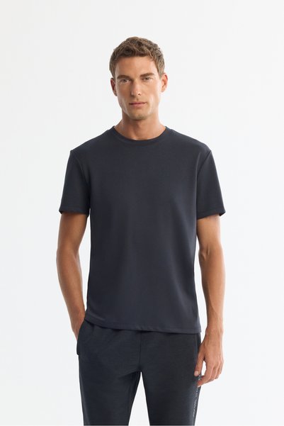 Avva Tricou pentru bărbați, antracit, cu decolteu rotund, imprimat, cu elasti...