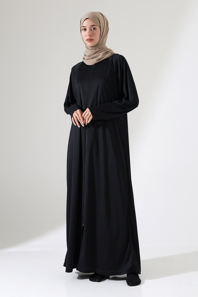 Berel Moda Prayer Dress Black Full Zipper U-Neck Knitted Fabric