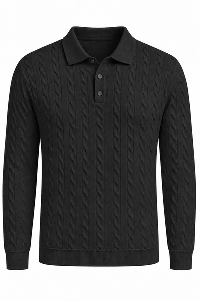 Valiberta Pulover bărbătesc din tricot fin cu guler polo, cu nasturi și împle...