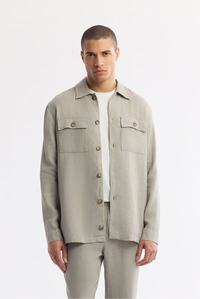 Avva Men's Gray Classic Collar 100% Linen Comfort Fit Shirt Jacket A51Y2087