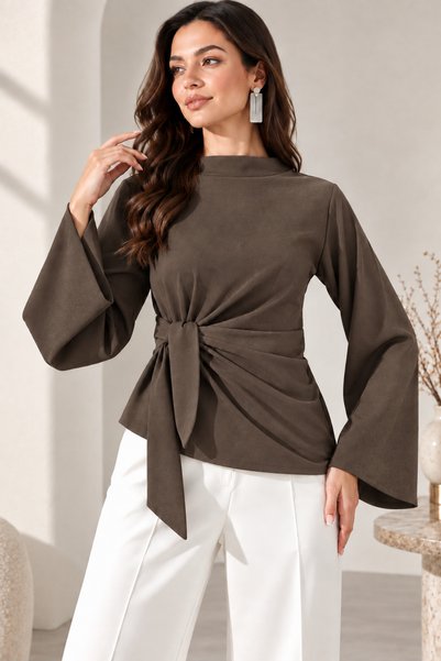 Wise&Go Store Γυναικεία μπλούζα με δέσιμο στη μέση, ισπανικού στυλ, με μακριά...