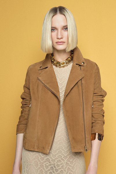 Derimod Alba Kadın Camel Biker Süet Deri Ceket 24WGD528210