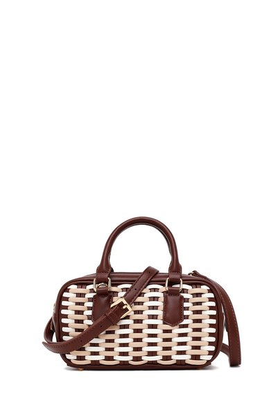 Derimod Women's Brown Long Strap Braided Mini Shoulder Bag 26Sbd249629