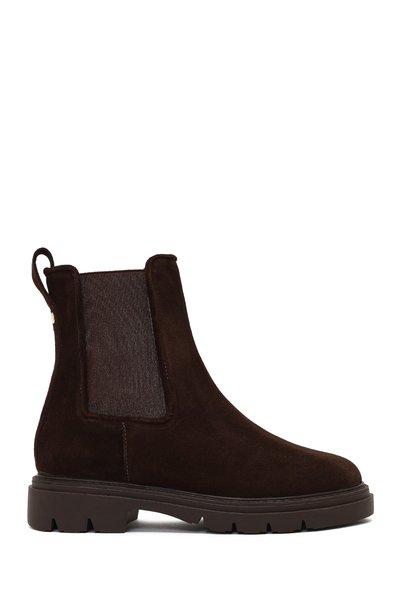 Derimod Women's Brown Suede Leather Chelsea Boots Wf210008Ds