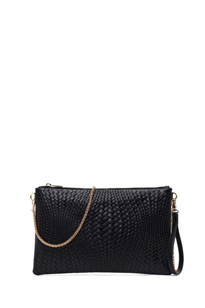 Derimod Women's Black Chain Strap Braided Portfolio Bag Ab570004Sb