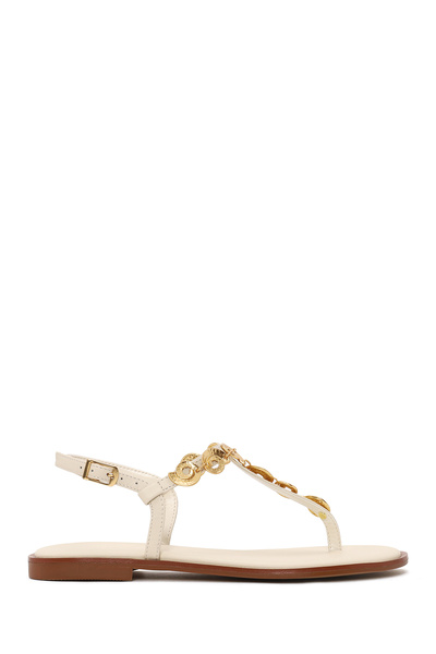 Derimod Women's White Ankle Buckle Leather Sandals 26Sfd483014