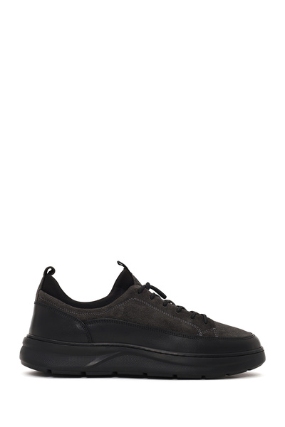 Derimod Men's Gray Lace-Up Thick-Soled Leather Sneaker Wm660010Dk