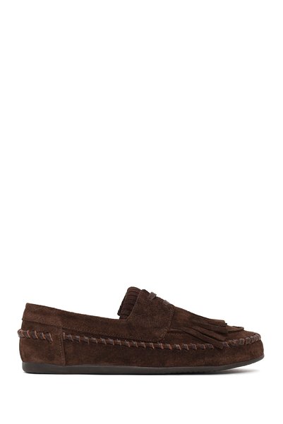 Derimod Women's Brown Tasseled Suede Leather Loafer Af190015Ds