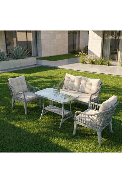 Tu Tienda MİNİMAL ALANLARA ÖZEL KAŞ ALÜMİNYUM 2+1+1+SEHPA BAHÇE BALKON MOBİLY...