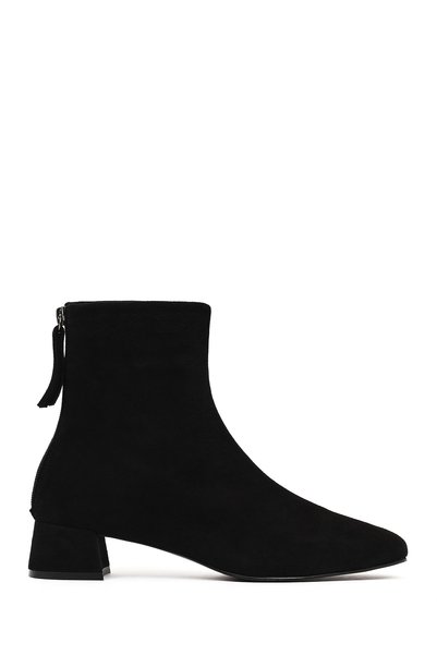 Derimod Women's Black Zippered Short Thick Heeled Suede Leather Boots 25Wfd14...