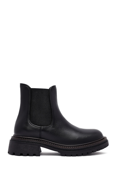Derimod Women's Black Thick Soled Leather Chelsea Boots 25Wfd1531Ft