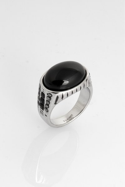 Crupt Studio Black Marcasite Stone 316L Steel Men's Ring