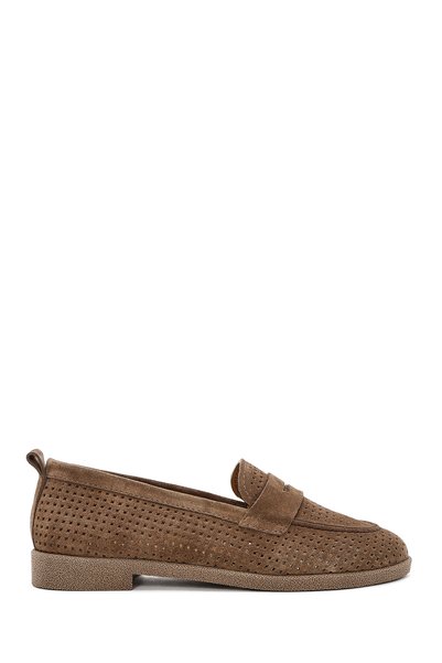 Derimod Women's Tan Suede Genuine Leather Genuine Genuine Leather Shoes, Casu...